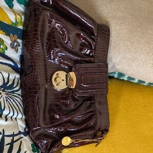 Big Buddha Glossy Faux Alligator Skin Clutch with Gold Accents